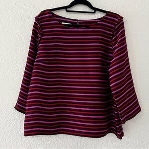 RSVP By Talbots Red Pink & Black Striped Blouse Shoulder Ruffle Women’s Size‎ 16